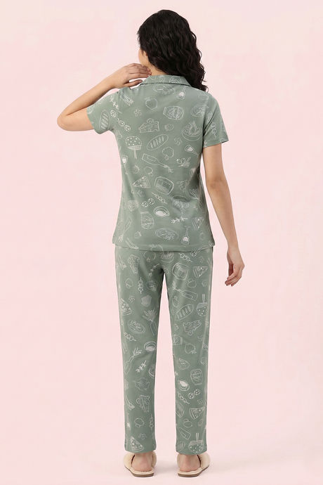 Zivame Knit Cotton Pyjama Set - Iceberg Green — image 3